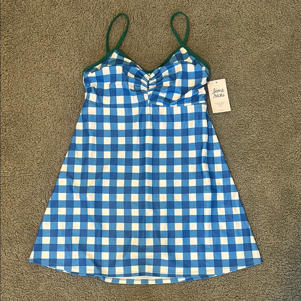 NWT Lime Ricki Blue & White Checkered Swim Dress M